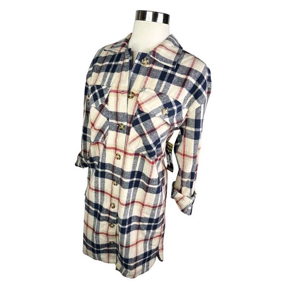 Taxi Premium Flannel Plaid Button Down Shirt Dress - MEDIUM - Picture 2 of 4